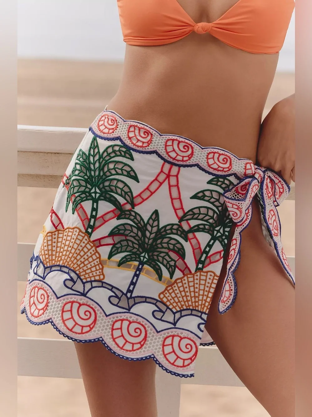 NWT Farm Rio Tropical Graphic Richelieu Mini Wrap Skirt Coverup Palm Trees